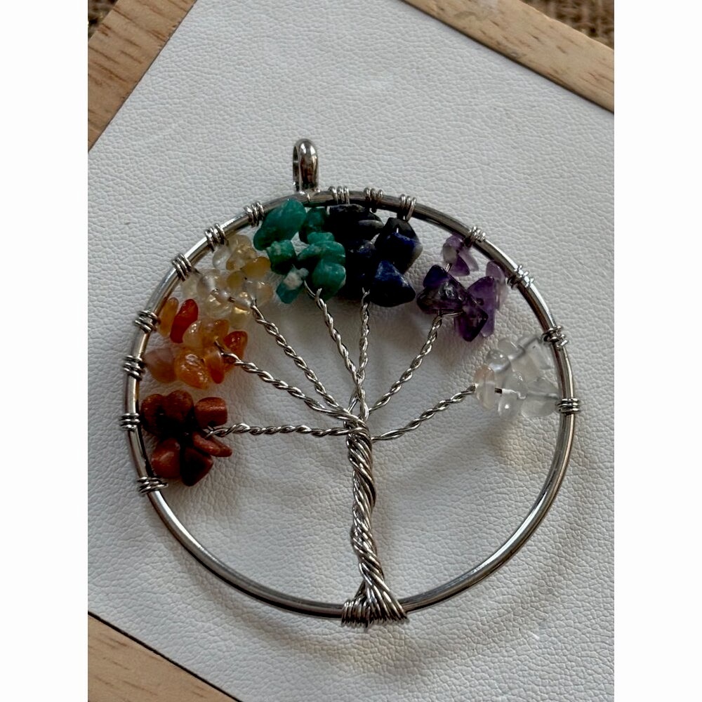 Tree Of Life Wire-Wrapped Pendant With Chakra Healing Gemstones